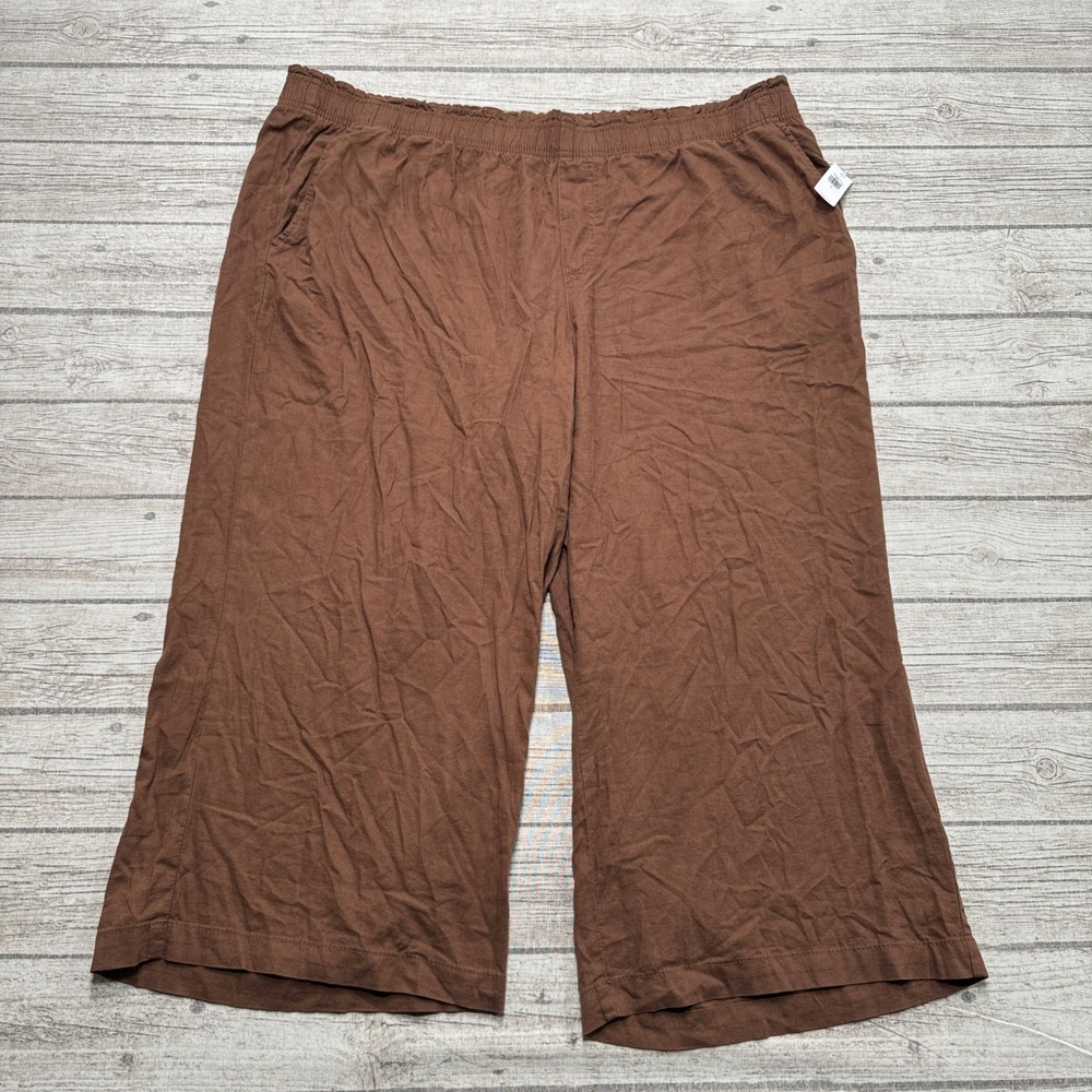 NEW Old Navy Pants Women's 2X Brown Capri Linen Wide Leg Baggy Cropped Lounge